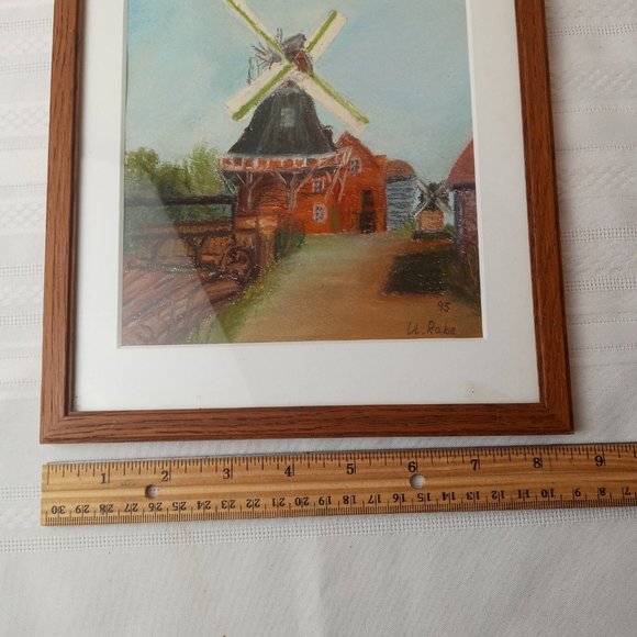 Vintage Windmill Artwork Landscape Colored Pencil Pastels Original Signed U Rabe - Picture 4 of 5